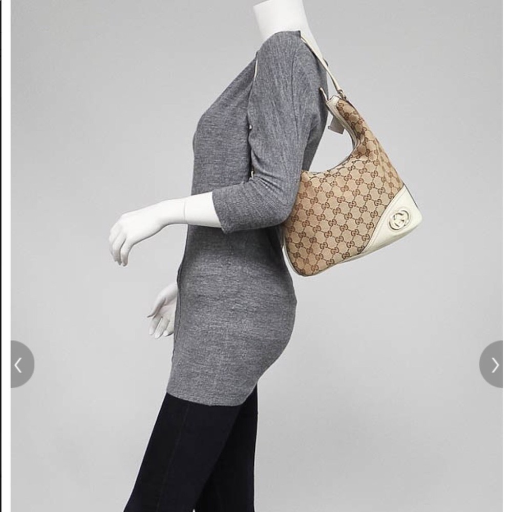 💯 Authentic Gucci Small GG Canvas New Britt Hobo